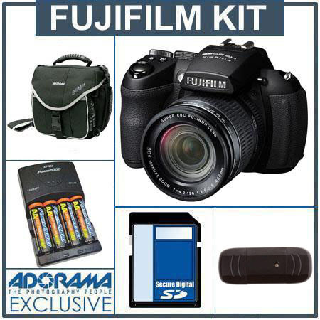 Fujifilm FinePix HS25EXR Digital Camera Kit - Black - with 8GB SD Memory Card, Slinger Camera Bag. USB 2.0 SD Card Reader, 4 AA Nickel Metal Hydride (NiMH) 2900