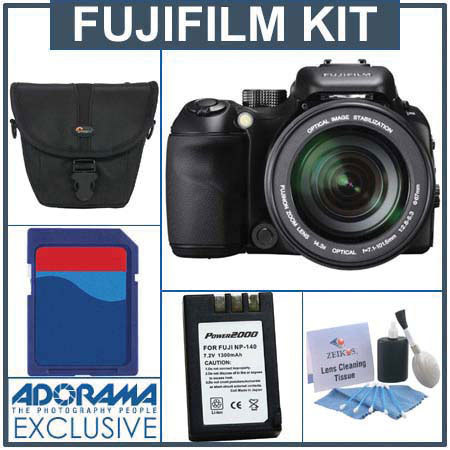 Fujifilm FinePix S100FS Digital Camera kit, Black with 2 GB SD Memory Card, Spare NP-140 Lithium-Ion Rechargeable Battery, Lowepro Holster-style Bag, Professional Lens Cleaning Kit image
