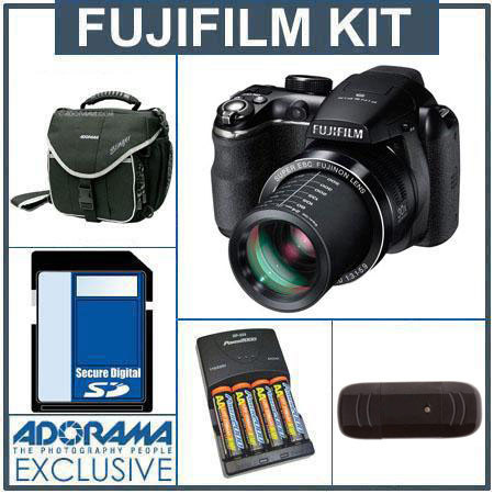 Fujifilm FinePix S4500 14MP Digital Camera Kit - Black - with 8GB SD Memory Card, Slinger Camera Bag. USB 2.0 SD Card Reader, 4 AA Nickel Metal Hydride (NiMH) 2
