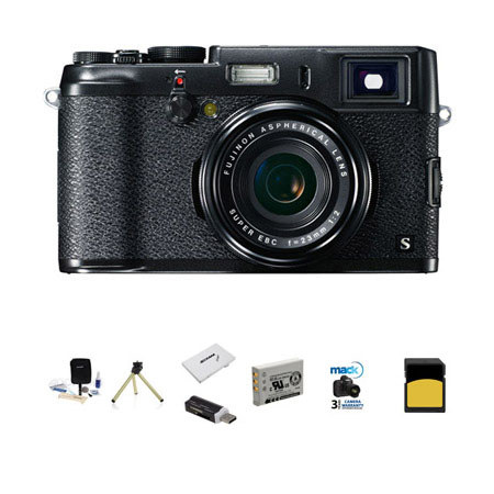 Fujifilm X100S Black/Black Digital Camera - Bundle - with Mack 3 Year Extended Warranty - Flashpoint Mini Multi-Card Reader, Lexar 32GB Class 10 Pro Memory Card, NP-95 Spare Battery, Memory Card Holder, Adorama 9-pc Cleaning Kit, Mini Tabletop Tripod, Pro