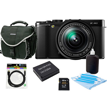 Fujifilm X-A1 Mirrorless Digital Camera with 16-50mm Lens - Bundle With NP-W126 Spare Battery, 16Gb Class 10 SDHC Card, Slinger Camera Bag, Cleaning Kit, Mini HDMI Cable 6 Ft