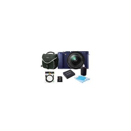 Fujifilm X-A1 Mirrorless Digital Camera with 16-50mm Lens Indogo Blue - Bundle With NP-W126 Spare Battery, 16Gb Class 10 SDHC Card, Slinger Camera Bag, Cleaning Kit, Mini HDMI Cable 6 Ft