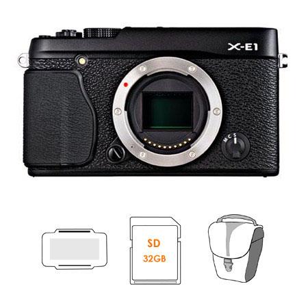 Fujifilm X-E1 Mirrorless Digital Camera Body, 16.3 MP, Black - Bundle - with Adorama Slinger Bag, SanDisk 32GB, Class 10 Extreme SD Card, Memory Card Holder & Spare Li-Ion Rechargeable Battery