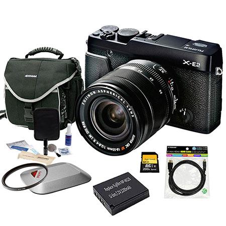Fujifilm X-E2 Mirrorless Digital Camera Kit with XF 18-55mm F2.8-4 R LM OIS Lens Black - Bundle With Spare NP-W126 Battery, 32GB Class 10 SDHC Card, Slinger camera Bag, Cleaning Kit, Mini HDMI Cable 6-FT, 58mm UV Filter, Sandisk 16GB Memory Vault