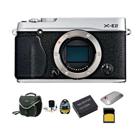 Fujifilm X-E2 Mirrorless Digital Camera Body Silver - Bundle With Spare NP-W126 Battery, 32GB Class 10 SDHC Card, Slinger camera Bag, Cleaning Kit, Mini HDMI Cable 6-FT, Sandisk 16GB Memory Vault