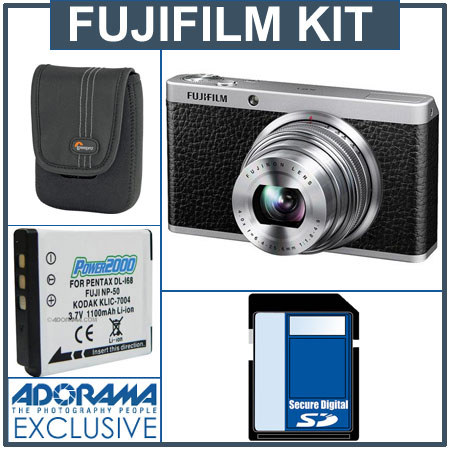 Fujifilm XF1 Digital Camera, 12MP, 4x Optical / 2x Digital Zoom, Black - Bundle - with Lowepro Dublin 30 Camera Pouch, Black, Kingston Technology 8GB Class 10 S