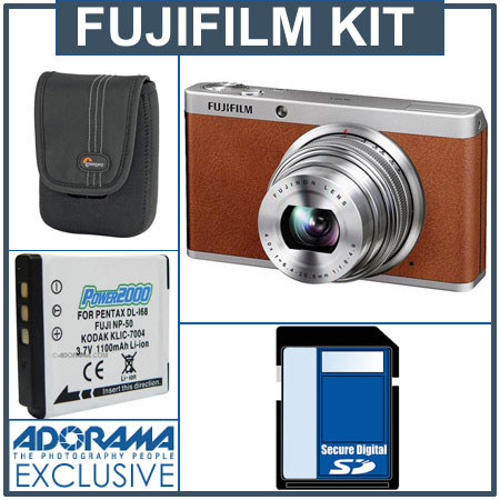 Fujifilm XF1 Digital Camera, 12MP, 4x Optical / 2x Digital Zoom, Brown - Bundle - with Lowepro Dublin 30 Camera Pouch, Black, Kingston Technology 8GB Class 10 S