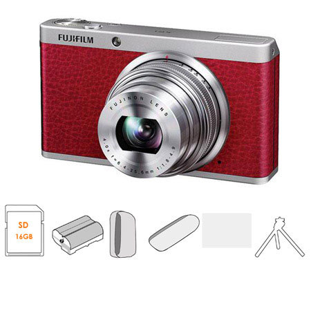 Fujifilm XF1 Digital Camera, 12MP, 4x Optical / 2x Digital Zoom, Red - Bundle - with SanDisk 16GB Ultra SDHC UHS-I Memory Card, USB 2.0 Secure Digital & MMC