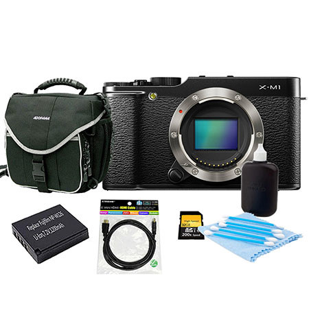 Fujifilm X-M1 Mirrorless Digital Camera Body Black - Bundle With Slinger Camera Bag, 32GB Class 10 SDHC Card, Spare NP-W126 Battery, Cleaning Kit, 6 Foot HDMI Cable