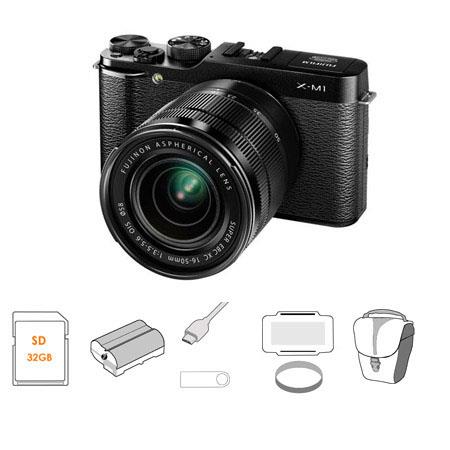 Fujifilm X-M1 Digital Black Camera Body with XC 16-50mm F3.5-5.6 OIS Lens, Black - Bundle with Spare Battery, Pro Optic Pro Digital 58mm MC Filter, Lexar 32GB Class 10 200x SDHC Card, 6' HDMI Cable, Mini Multi-Card Reader, 4-Slot Bi-Fold Memory Card Holde