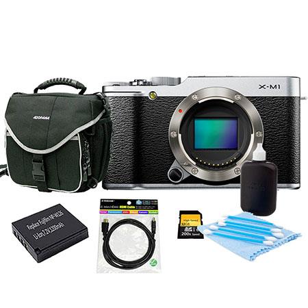 Fujifilm X-M1 Mirrorless Digital Camera Body Silver - Bundle With Slinger Camera Bag, 32GB Class 10 SDHC Card, Spare NP-W126 Battery, Cleaning Kit, 6 Foot HDMI Cable