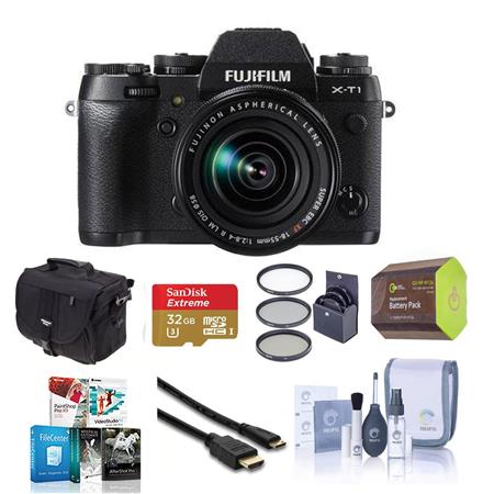 Fujifilm X-T1 Mirrorless Digital Camera, Black with 18-55mm Lens - Bundle With Spare NP-W126 Battery, 32GB Class 10 SDHC Card, Slinger camera Bag, Cleaning Kit, Mini HDMI Cable 6-FT, 58mm UV Filter, Sandisk 16GB Memory Vault