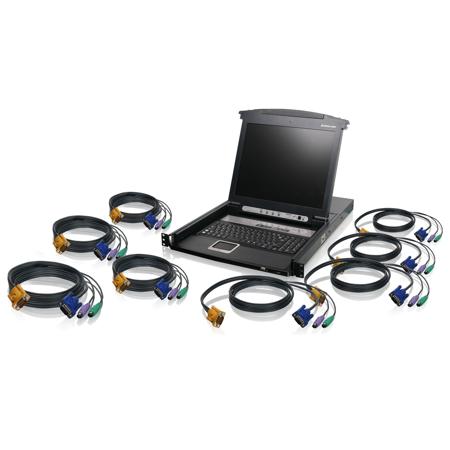 Iogear 8-Port 17" LCD Combo KVM Switch with 8 PS/2 KVM and 1 USB Cables