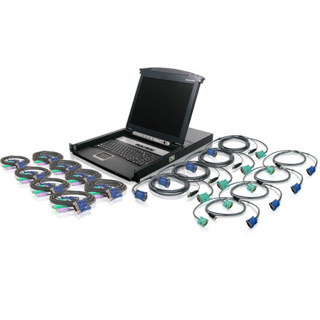 Iogear 16-Port 17" LCD Combo KVM Switch with 8 USB and PS/2 KVM Cables