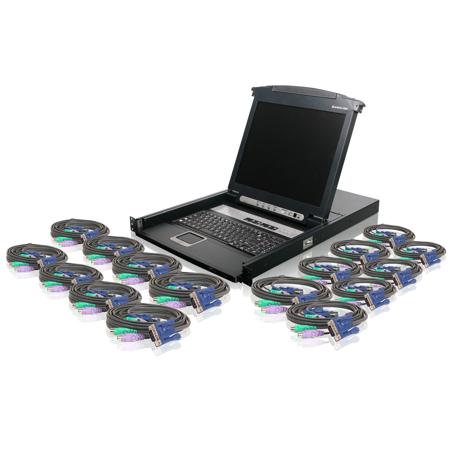 Iogear 16-Port 17" LCD Combo KVM Switch with 16 PS/2 KVM and 1 USB Cables