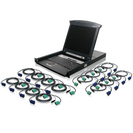 Iogear 16-Port 17" LCD Combo KVM Switch with 16 USB KVM and 1 PS/2 Cables