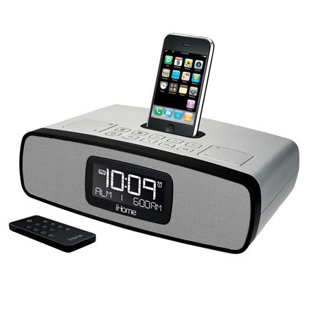 iHome iP90SK Dual Alarm Clock Radio for iPhone/iPod with AM/FM Presets, Remote Control, Silver