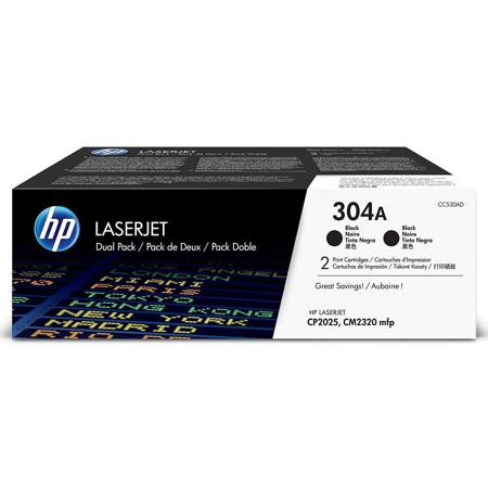 HP CC530AD Dual Pack of Two CC530A Black Print Cartridges for the Color LaserJet CP2025 & HP Color LaserJet CM2320 MFP Printers.