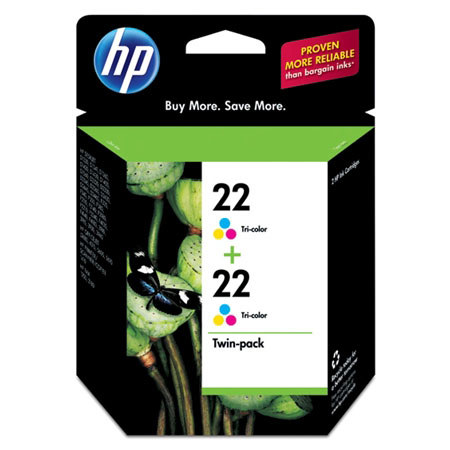 HP #22 Tri-Color Ink Cartridge, Twin (2) Pack, for Many Deskjet, Fax, Officejet & PSC Series Inkjet Printers, 5ml.per Cartridge