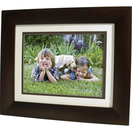 HP DF840P1 8" LCD Digital Photo Frame, 4:3 Aspect Ratio, 800x600 Resolution, Clock, Calendar Display, Dark Espresso Wood