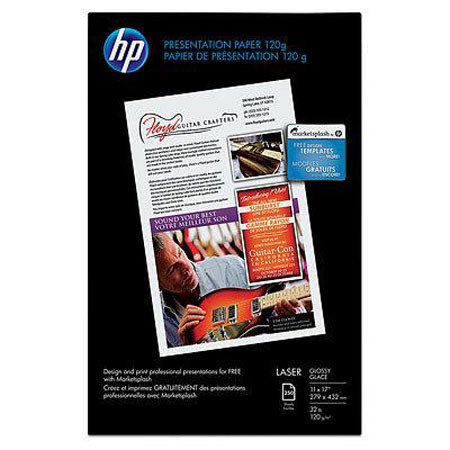 HP Q2547A Premium Glossy Presentation Laser Paper, 4.0 mil, 11x17", 250 Sheets