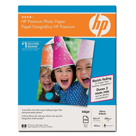 HP Premium Glossy Photo Paper, 8.5x11", 100 Sheets