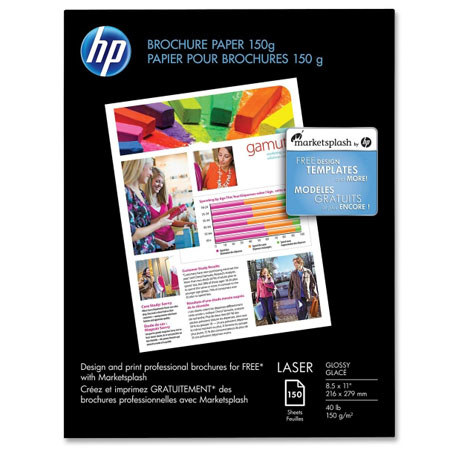 HP Glossy, Dual Sided Brochure & Flyer laserjet Paper, 5 mil., 8.5x11", 150 Sheets