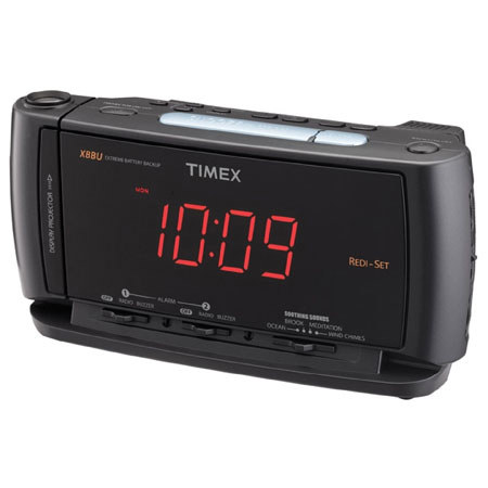 Timex Redi Set Dual Alarm Clock Radio with Soothing Sounds, Removable/Rechargeable Flashlight, Extreme Battery Back-up, Automatic Time Setting System image