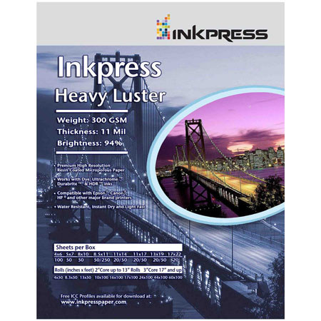 Inkpress Heavy Luster 300gsm, Single Sided Bright Inkjet Paper, 11 mil., 5 inch x 7 inch, 50 Sheets image