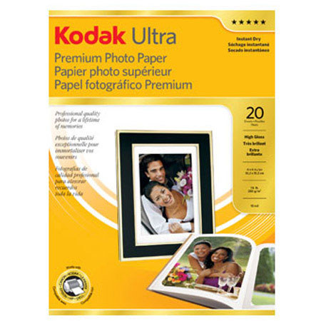 Kodak Ultra Premium Photo High Gloss Inkjet Paper, 4x6", 20 Sheets.