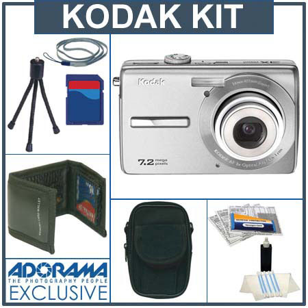 Kodak Easyshare M763 Digital Camera Kit, Silver with 2 GB SD Memory Card, Deluxe Carry Case, Mini Table Top Tripod, Neck Strap, Memory Card Wallet, Screen Protecters for Cameras LCD Screen, Cleaning Fluid with Cloth image