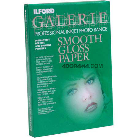 Ilford Galerie Smooth Gloss Resin Coated Inkjet Paper, 9.8 mil., 8.5" x 11", 25 Sheets. image