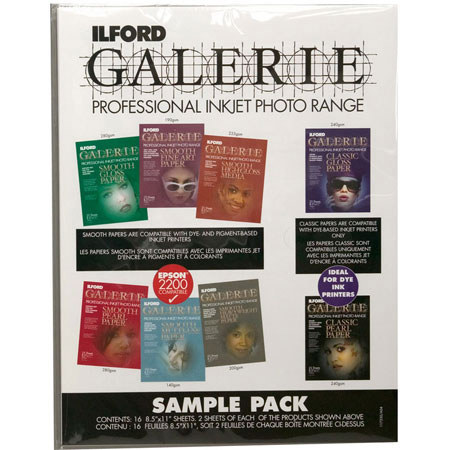 Ilford Galerie 8.5" x 11" Inkjet Sample Pack, 16 Total Sheets, Two Sheets of Each Different Paper. image
