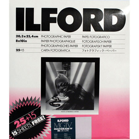 Ilford Multigrade IV RC Deluxe Resin Coated VC Variable Contrast Black &amp; White Enlarging Paper - 8x10" - 25 Sheets plus 15 Free Sheets - Pearl Surface image