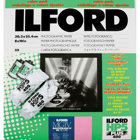 Ilford Value Pack - HP - 5+ Glossy Surface Pack (consists of one pack 8x10"-25 sheets MG IV RC Glossy Surface Paper - & 2 rolls HP5 135-36)