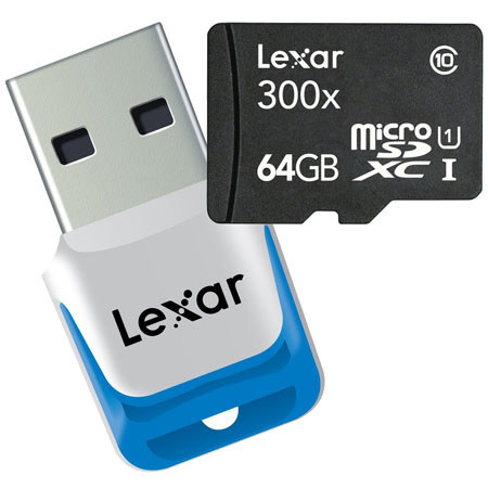 Lexar 64GB 300x High Speed microSDHC Card with Ultra-Compact USB 3.0 microSD High-Speed Reader