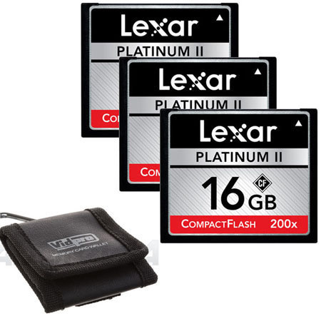 Lexar 16GB, 200x Platinum II High Speed Series, Compact Flash Memory Card - PACK OF 3 &amp; Memory Card Wallet image