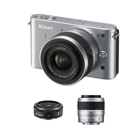 Nikon 1 J2 Mirrorless Digital Camera Two Lens Zoom Kit with Nikon 1 10-30mm VR Zoom Lens and Nikon 1 30-110mm VR Zoom Lens Silver - Bundle with Nikon 1 Nikkor 1