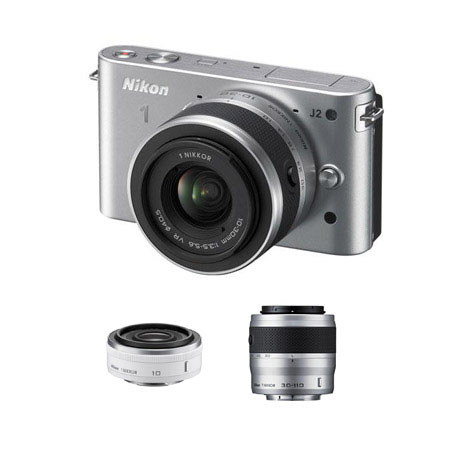 Nikon 1 J2 Mirrorless Digital Camera Two Lens Zoom Kit with Nikon 1 10-30mm VR Zoom Lens and Nikon 1 30-110mm VR Zoom Lens Silver - Bundle with Nikon 1 Nikkor 1