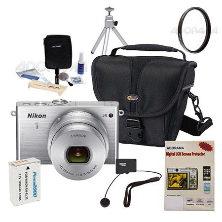Nikon 1 J4 Mirrorless Digital Camera with 10-30mm VR Lens, 18.4MP, Silver - Bundle With 40.5MM UV Filter, 32GB Micro SDHC Card, Camera holster Case, Spare Battery, Cleaning Kit, Screen Protector, Table Top Tripod, Capleash II,