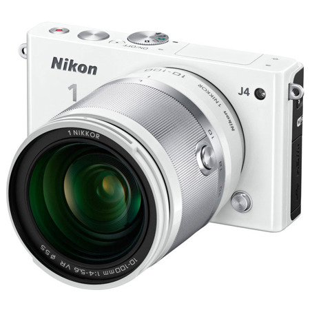 Nikon 1 J4 Mirrorless Digital Camera with 10-100mm VR Lens, 18.4 Megapixel, Wifi, 60 fps, Touchscreen, White