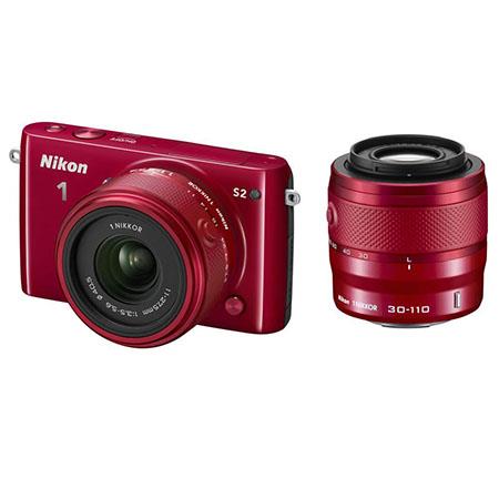 Nikon 1 S2 Mirrorless Digital Camera with 11-27.5mm & 30-110mm Lenses, Red