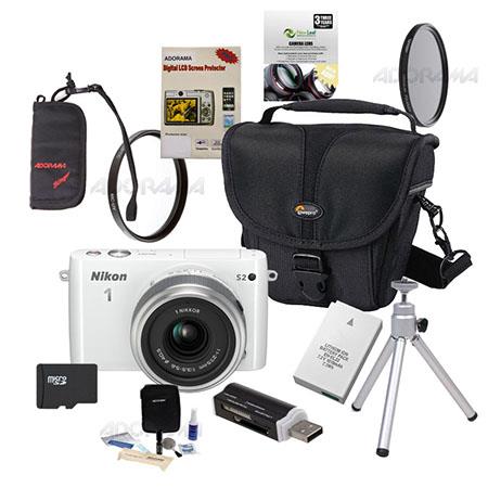 Nikon 1 S2 Mirrorless Digital Camera with 11-27.5mm Lens, 14.2MP, White - Bundle With Camera Case, 32GB Class 10 SDHC Card, Spare Battery, New Leaf 3 Year (Drops & Spills) Warranty, 405MM UV Filter, 40.5MM CPL Filter, Card Case, Table Top Tripod, Screen P