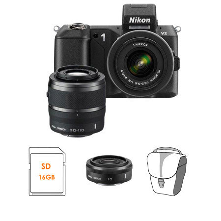 Nikon 1 V2 Mirrorless Digital Camera Two Lens Zoom Kit with Nikon 1 10-30mm VR Zoom Lens and Nikon 1 30-110mm VR Zoom Lens, Black - Bundle - with Nikon 1 Nikkor