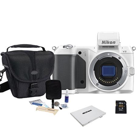 Nikon 1 V2 Mirrorless Digital Camera Body, White - Bundle - with Lexar 16GB SDHC Memory Card, Lowepro Rezo TLZ-10 Holster-style Carrying Case, Cleaning Kit, SD Card Case
