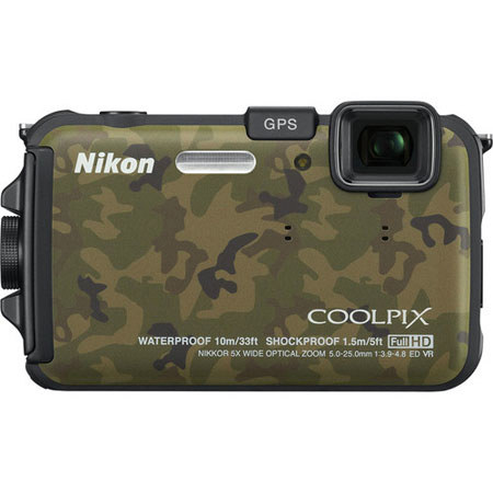 Nikon Coolpix AW100 Digital Camera with 16 Megapixels, 5x Optical Zoom, 3" LCD, Full HD (1080p) Movies, Water Proof, Camouflage