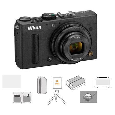 Nikon Coolpix A Digital Camera, 16.2 Megapixel - Bundle With LowePro Camera Pouch, Sandisk 64GB Ultra SDXC Card, Spare Battery, New Leaf 3 Year (Spills & Drops) Warranty, Cleaning Kit, Table Top Tripod, Glass Screen Protecrtor, Card Case