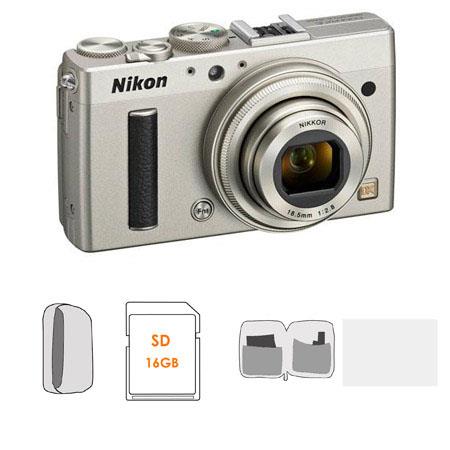 Nikon Coolpix A Digital Camera, 16.2 Megapixel Silver - Bundle With LowePro Camera Pouch, Lexar 16GB PLat. II SD/SDHC Card, Cleaning Kit, Screen Protecrtor