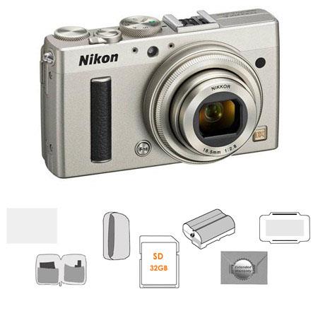 Nikon Coolpix A Digital Camera, 16.2 Megapixel, Silver - Bundle With LowePro Camera Pouch, 32GB Class 10 SD/SDHC Card, Spare Battery, Mack 3 Year Warranty, Cleaning Kit, Glass Screen Protecrtor, Card Case