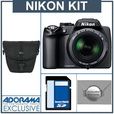 Nikon Coolpix P100 Digital Camera Kit, - Black - - With 4GB SD Memory Card, Camera Case, 2 Year Extended Service Coverage image